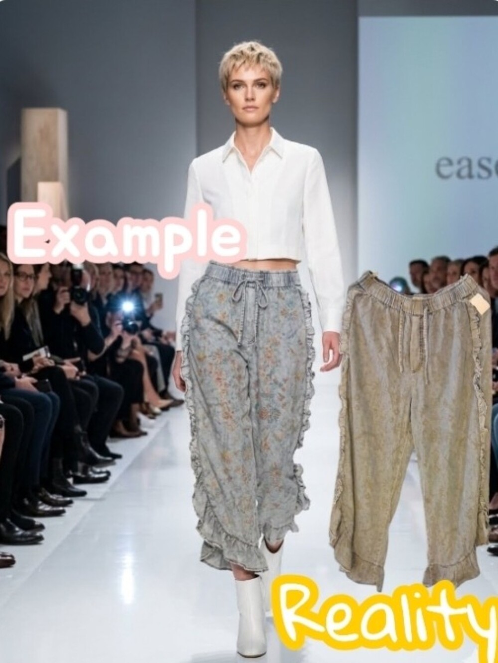 easel Light Gray Ruffle-Trim Elastic Waist Capris